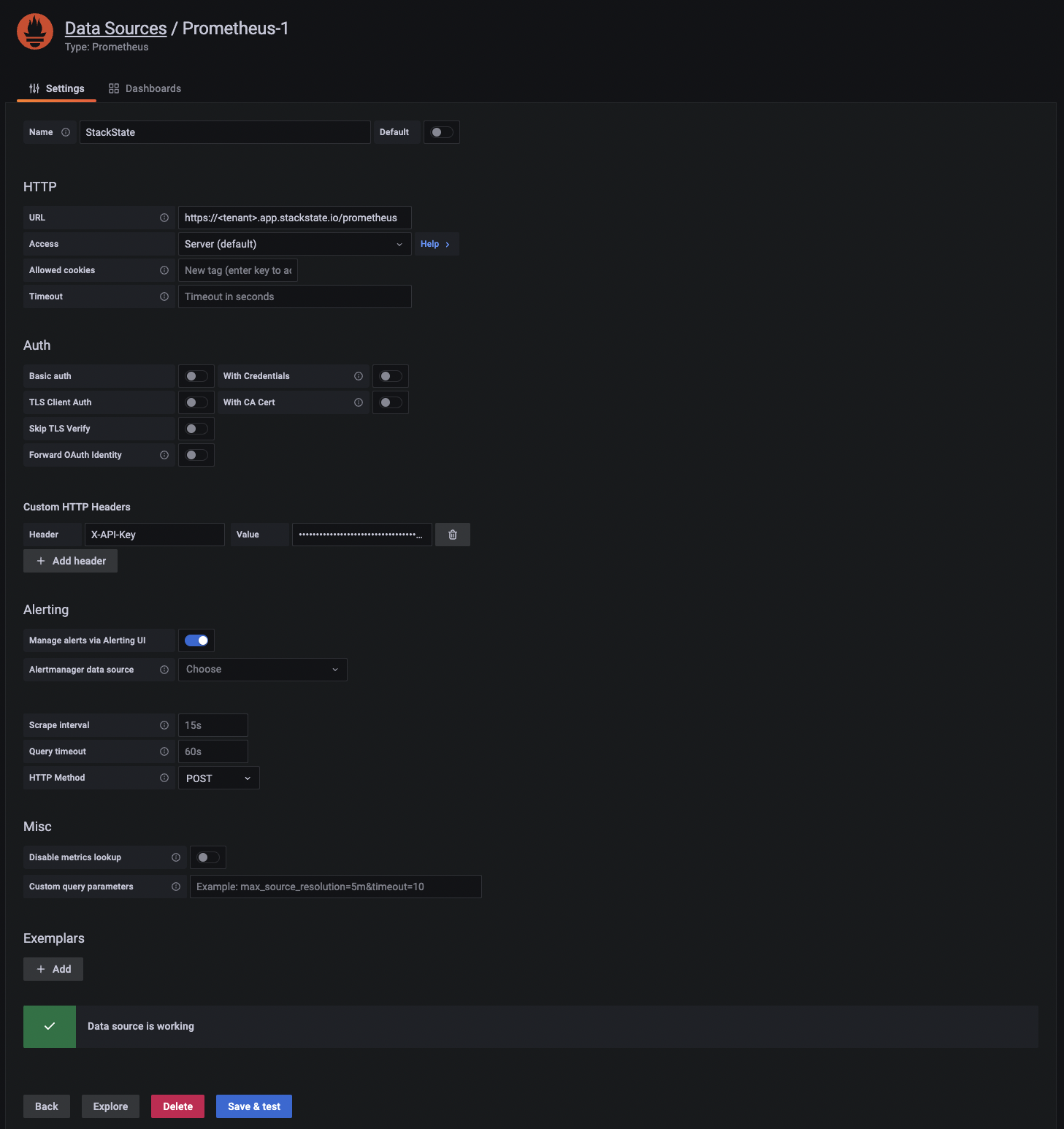Grafana datasource configuration